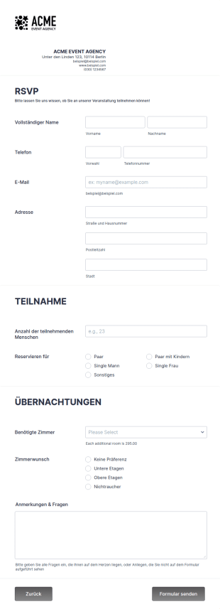 Veranstaltung RSVP Formular