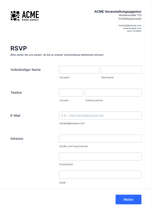Veranstaltungs RSVP Formular Form Template