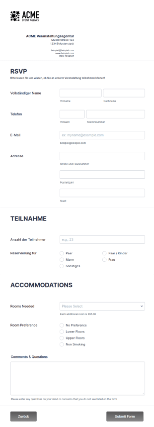 Veranstaltungs RSVP Formular