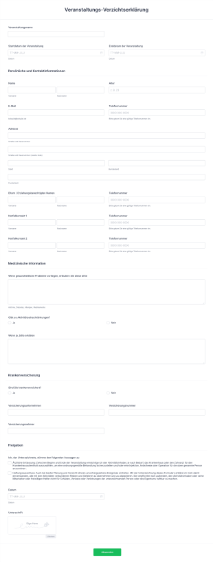 Veranstaltungs Verzichtserklärung