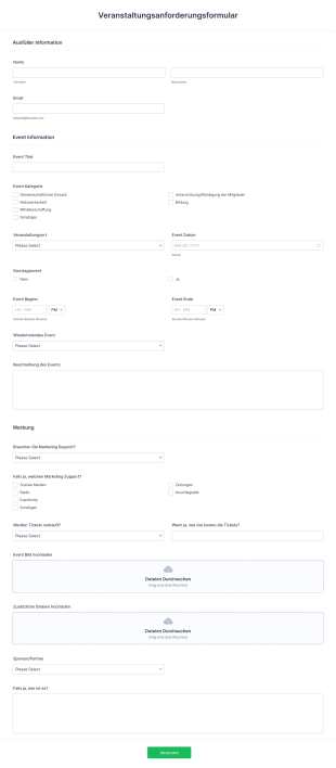 Veranstaltungsanforderungsformular Form Template