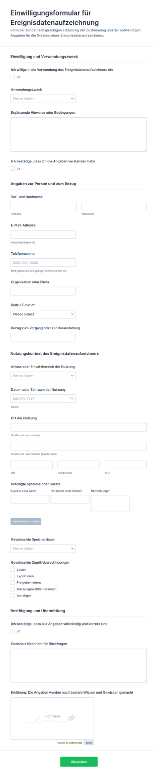 Veranstaltungsdaten Aufzeichnungszustimmung Formular