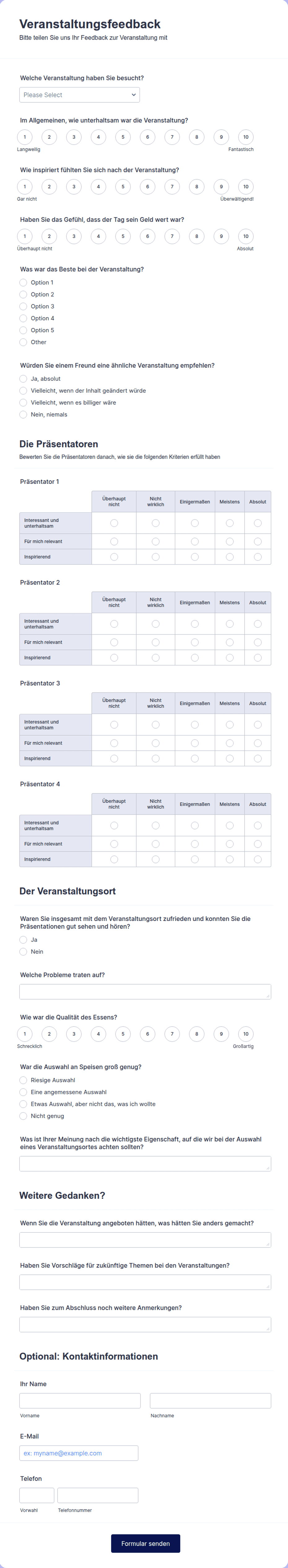 Veranstaltungsfeedback-Formular | Jotform