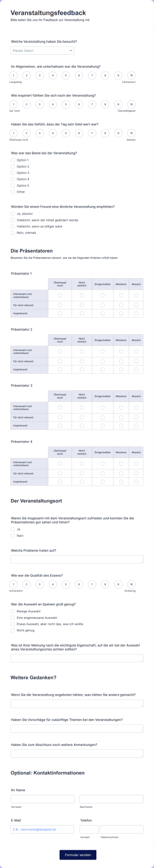 Veranstaltungsfeedback Formular Form Template