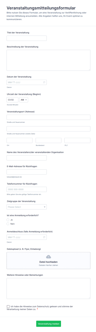 Veranstaltungsmitteilungsformular