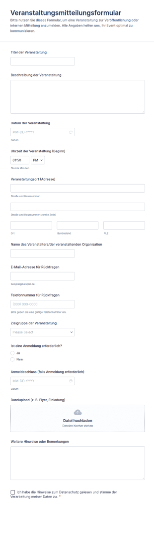 Veranstaltungsmitteilungsformular