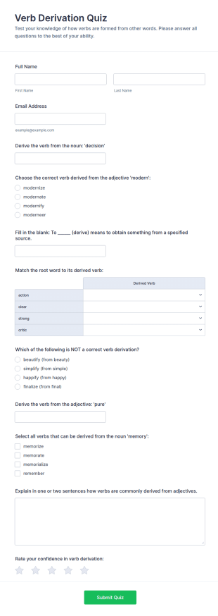 Verb Derivation Quiz Form Template