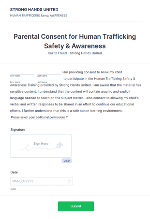 Verbal Parental Consent For HUMAN TRAFFICKING SAFETY & AWARENESS Form Template