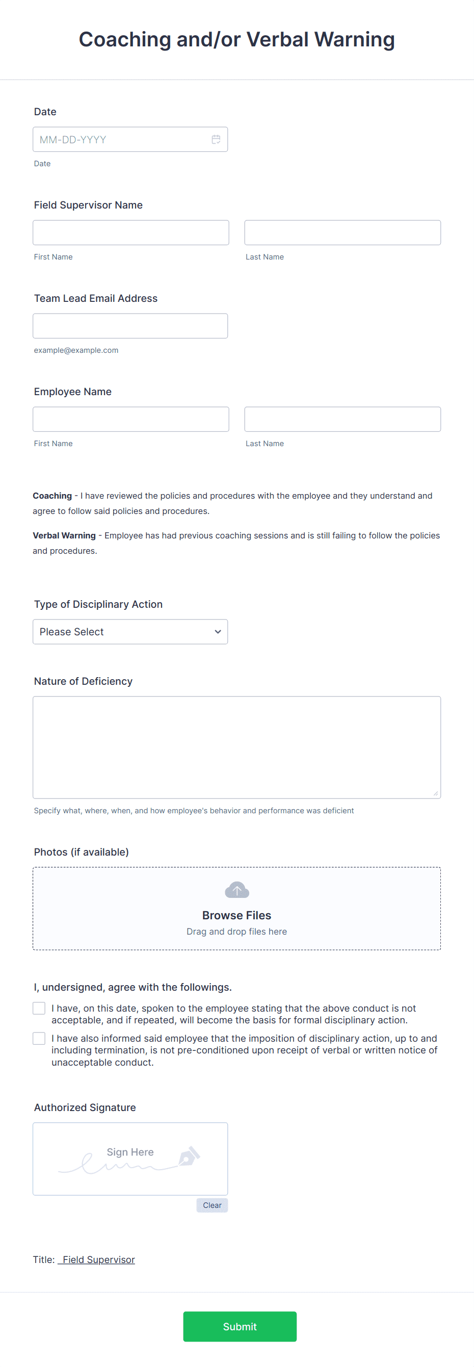 verbal warning form template | jotform