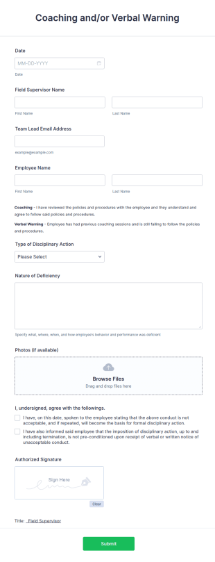 Verbal Warning Form Template