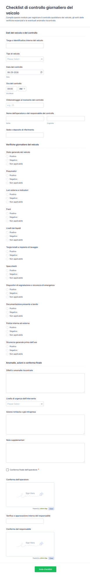 Verbale Di Ispezione Giornaliera Del Veicolo