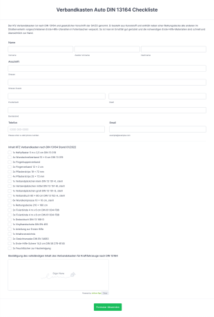 Verbandkasten Auto DIN 13164 Checkliste Form Template