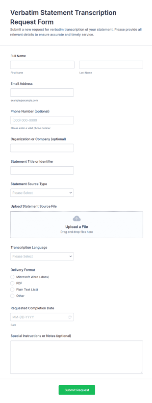 Verbatim Statement Transcription Request Form Template