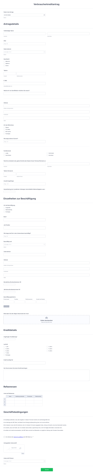 Verbraucherkreditantrag Form Template