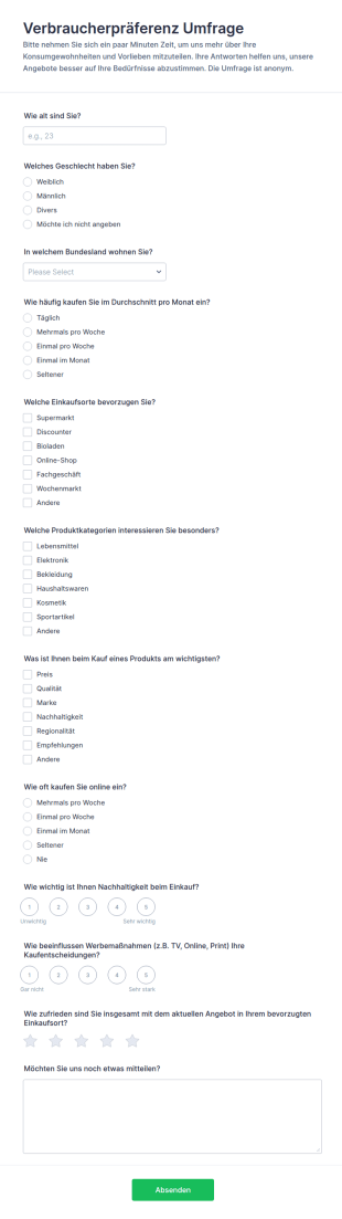 Verbraucherpräferenzumfrage