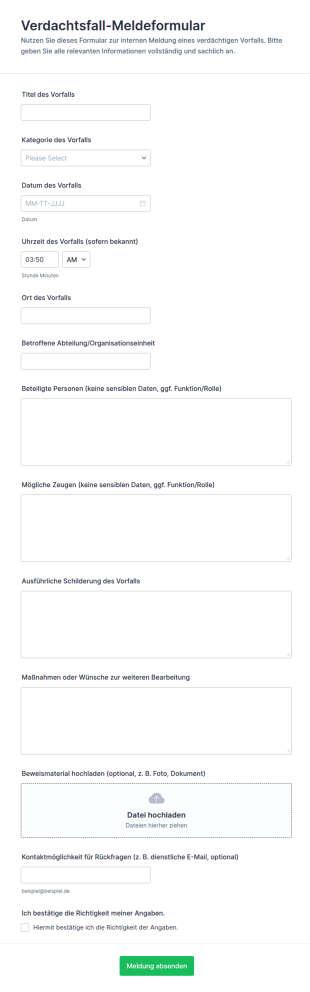 Verdachtsmeldung Formular