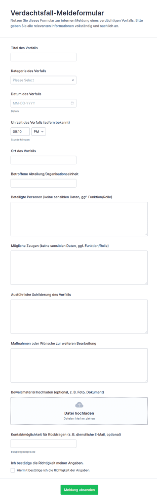 Verdachtsmeldung Formular