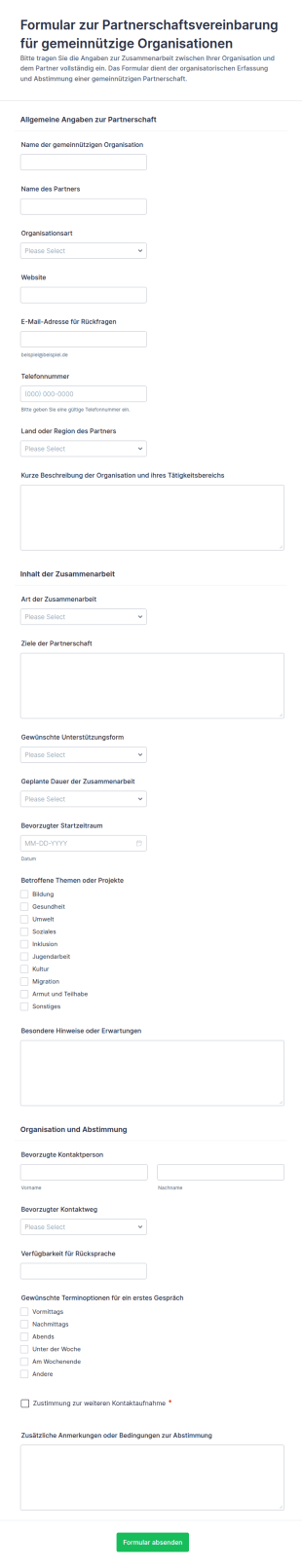 Vereinbarung Für Partnerorganisationen Form