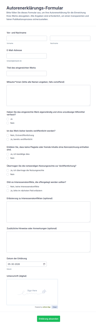 Verfassungs Erklärung Formular