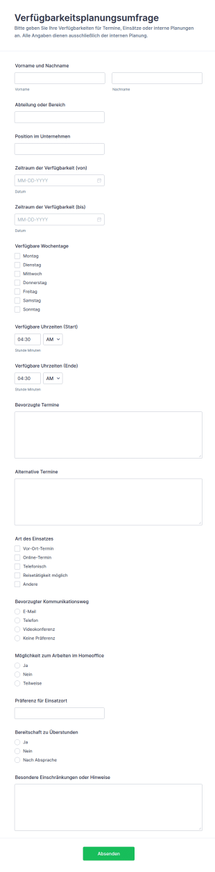 Verfügbarkeitsabfrage Survey
