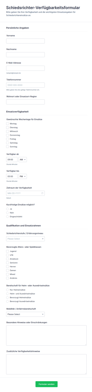 Verfügbarkeitsplan Für Schiedsrichter Formular