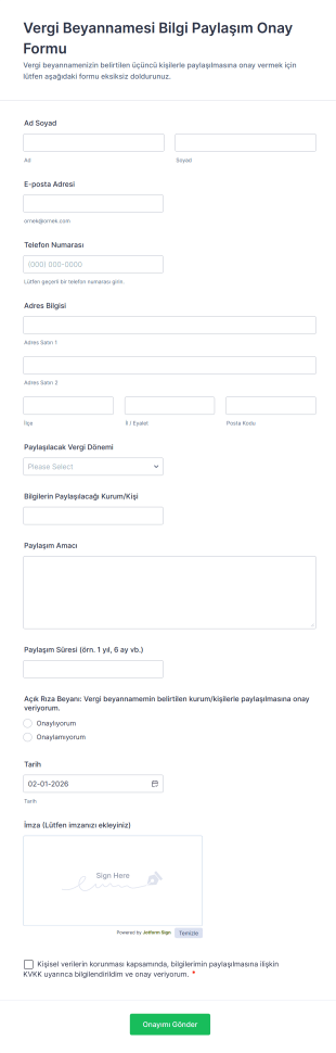 Vergi Beyannamesi Bilgi Paylaşım Onay Form Şablonu