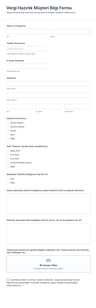 Vergi Hazırlık Müşteri Bilgi Form Şablonu