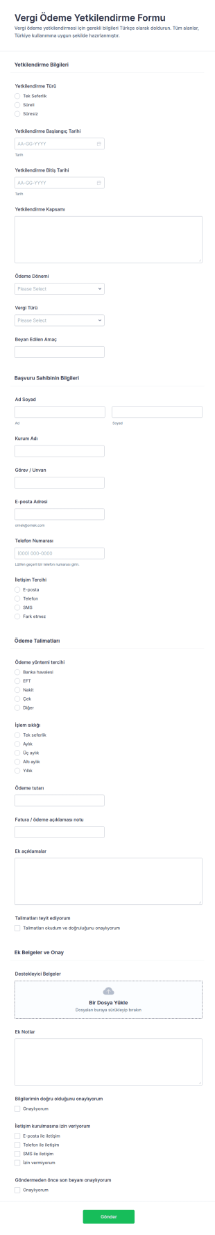 Vergi Ödeme Yetkilendirme Form Şablonu