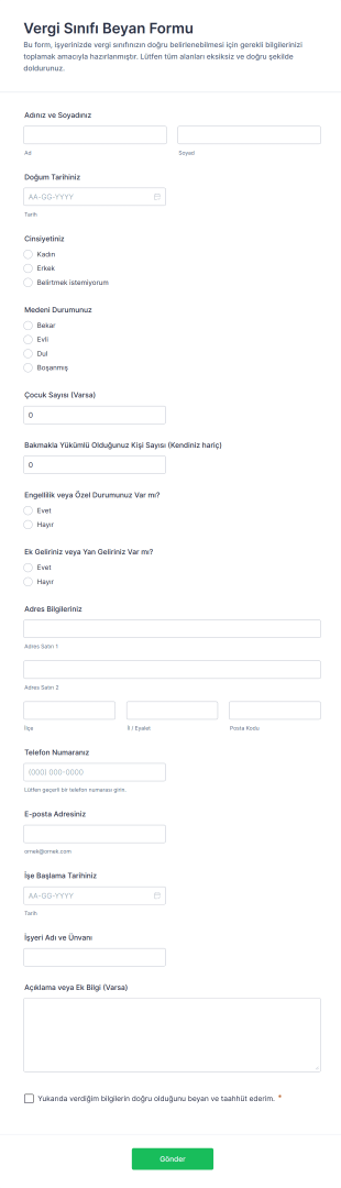 Vergi Sınıfı Beyan Form Şablonu