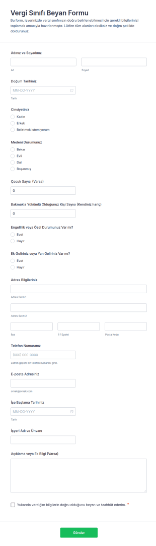 Vergi Sınıfı Beyan Form Şablonu