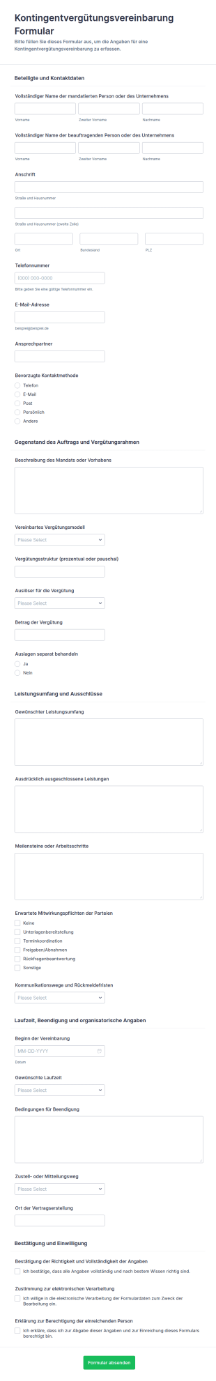 Vergütungsvereinbarung Bei Erfolgshonorar Form