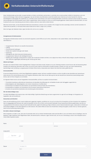 Verhaltenskodex Unterschriftsformular Form Template
