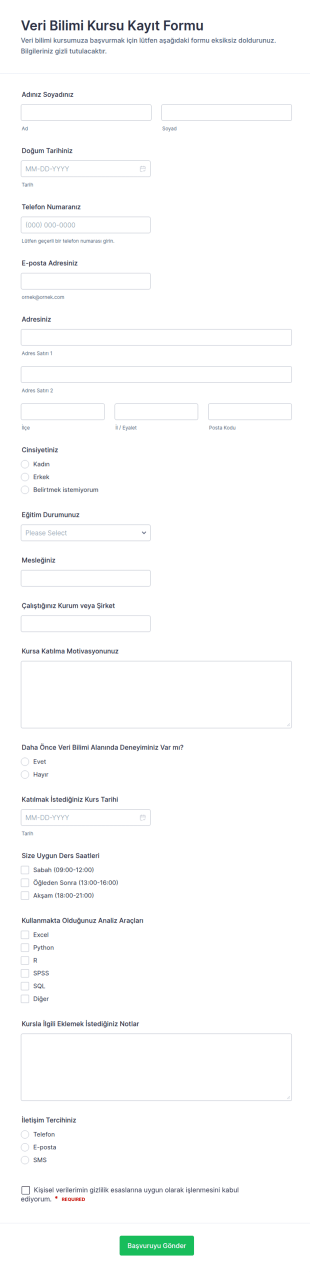 Veri Bilimi Kurs Kayıt Form Şablonu