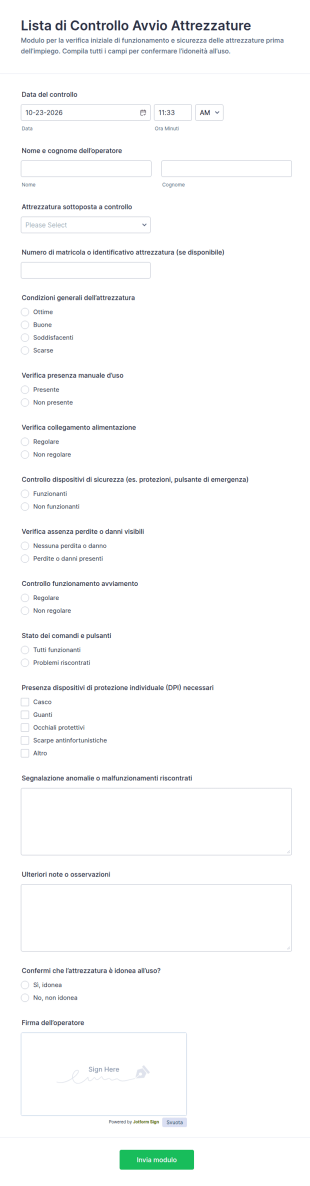 Verifica Avvio E Funzionamento Attrezzature