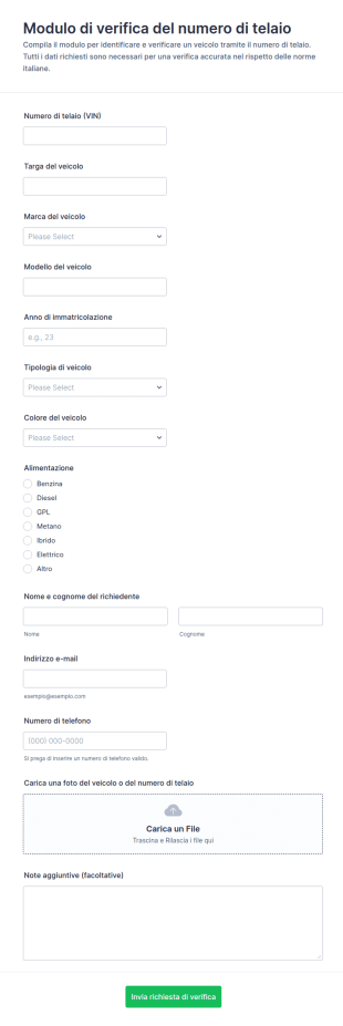 Verifica Del Numero Di Telaio Form