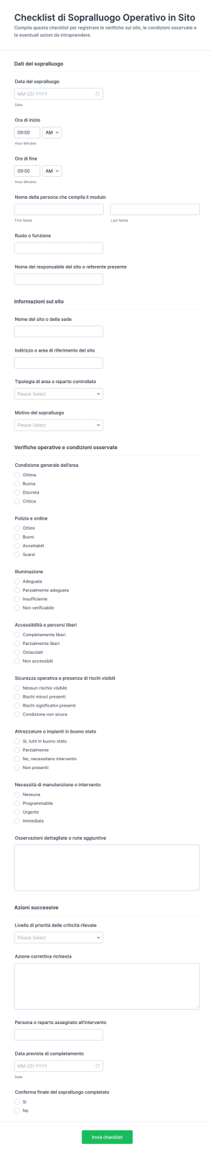 Verifica Del Sopralluogo Del Sito