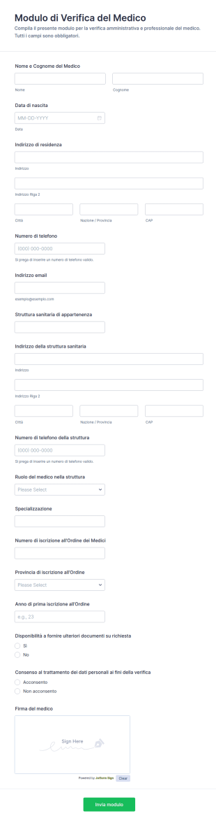 Verifica Medica Del Professionista Form