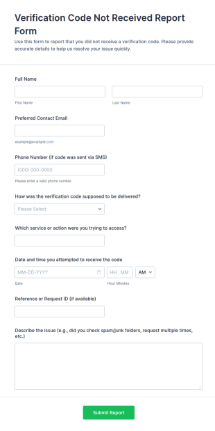 Verification Code Not Received Report Form Template