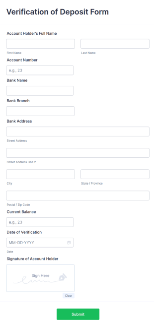 Verification Of Deposit Form Template