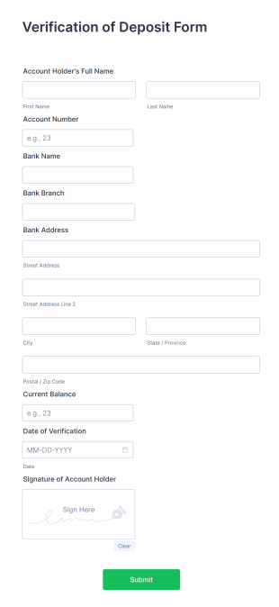 Verification Of Deposit Form Template