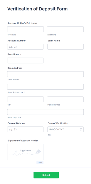 Verification Of Deposit Form Template