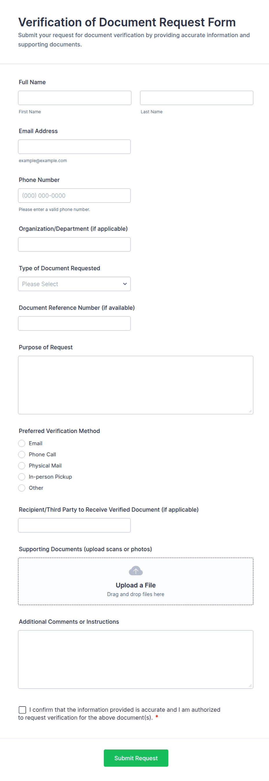 Verification of Document Request Form Template | Jotform