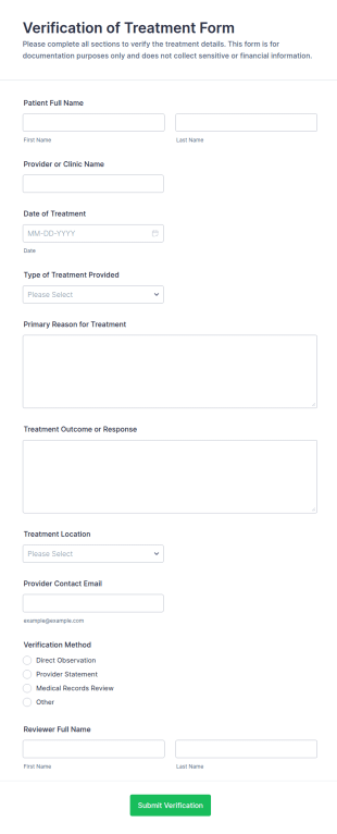 Verification Of Treatment Form Template