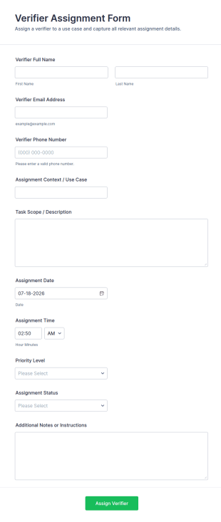 Verifier Assignment Form Template