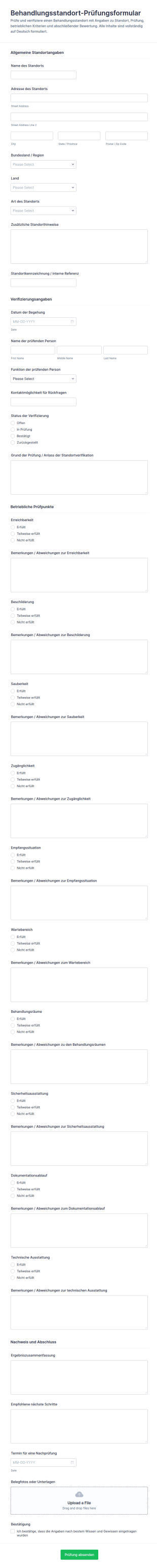 Verifizierungsformular Für Standortbehandlung