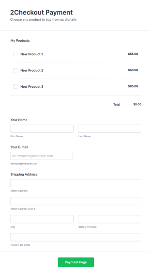 2Checkout Payment Form Template