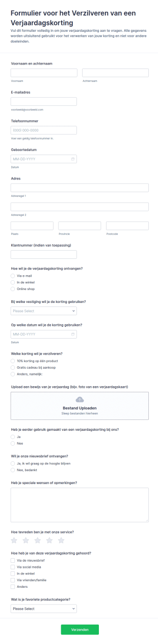 Verjaardagskorting Inwisselformulier
