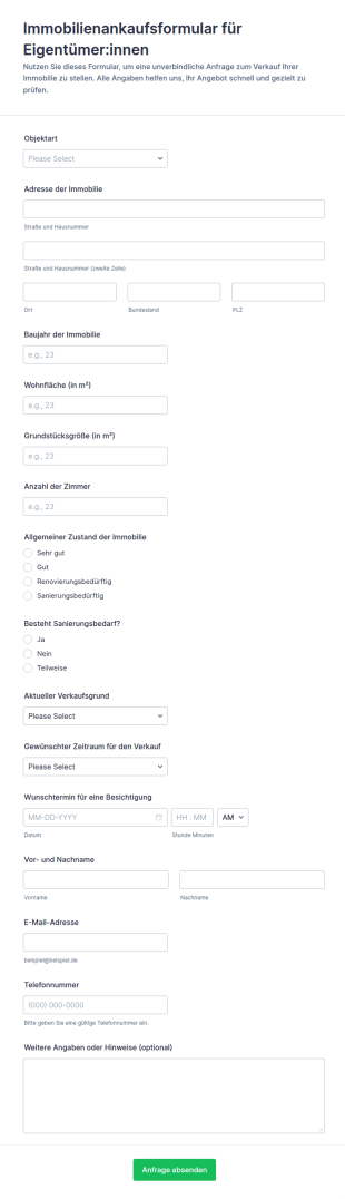Verkauf Von Immobilien Formular