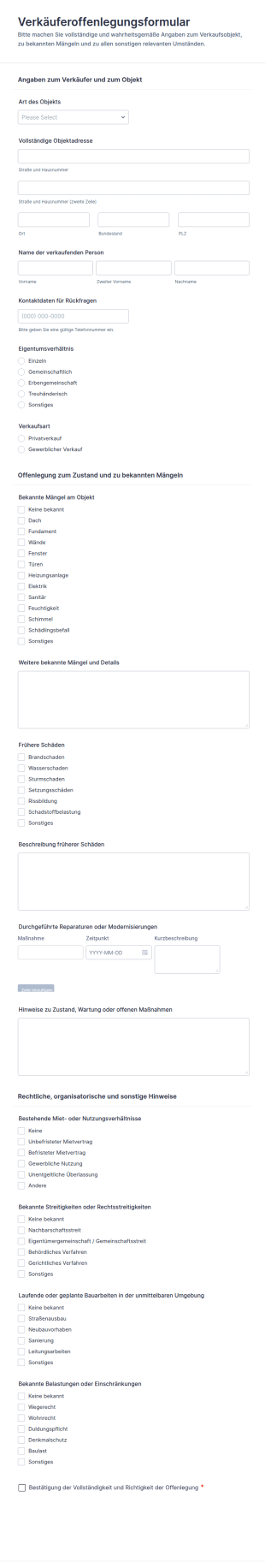 Verkäuferoffenlegungsformular