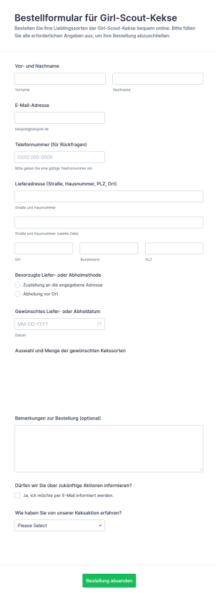 Verkaufsbestellformular Für Mädchenpfadfinder Kekse